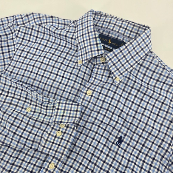 Ralph Lauren Other - Ralph Lauren Mens Large Blue Gingham Plaid Non-Iron Button Down Shirt LS